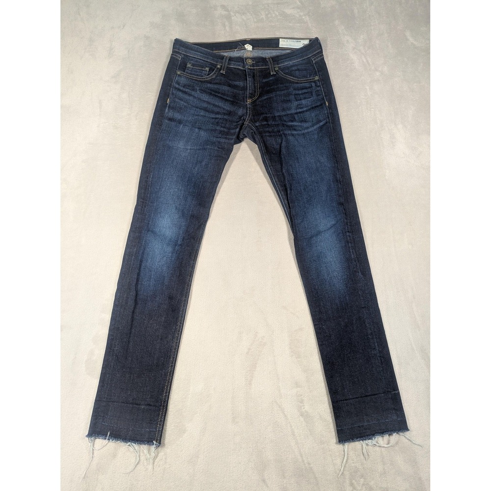 Rag & Bone‎ Dre Jeans Womens 26 Blue Dark Wash Mid Rise Raw Hem USA Stretch